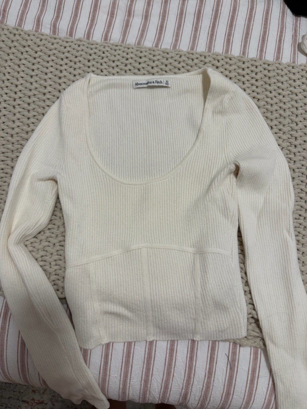 Abercrombie & Fitch Off-White Ribbed Scoop Neck Top